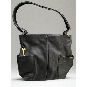 SOFT & DEEP FOSSIL PEBBLE LEATHER PURSE BLACK, GENUINE 2 SIDE + INSIDE POCKETS